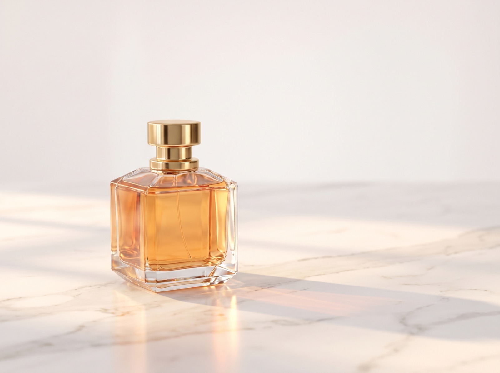 Fragrance bottle in golden light